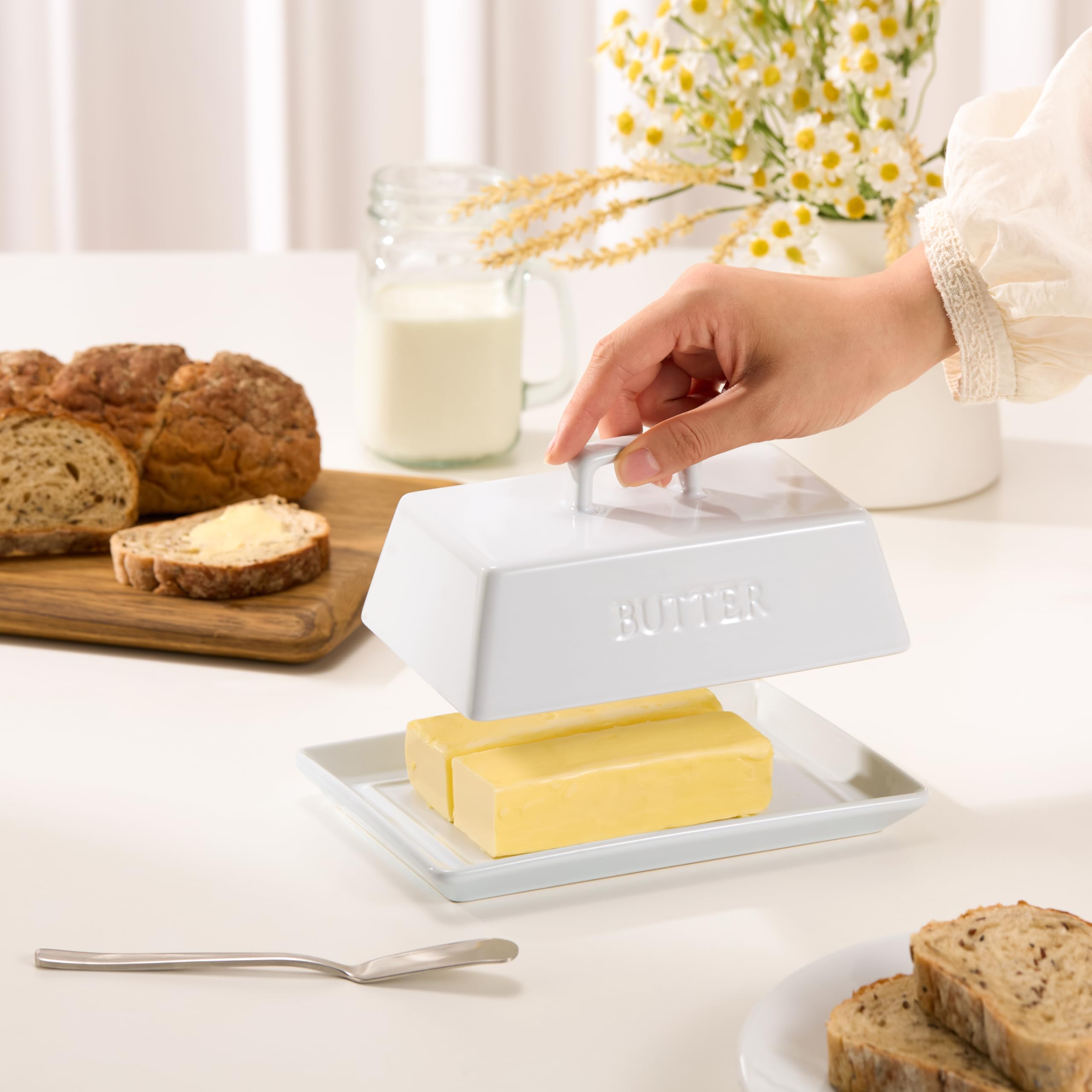 Amazon | KOOK セラミック 特大バターディッシュ 蓋付き スティック 2